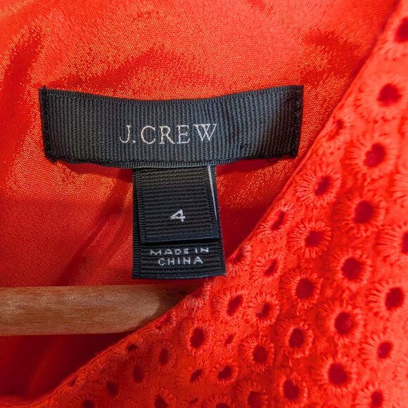 J.Crew Womens Size 4 Dress Red Orange Eyelet Flutter Sleeve Fit Flare Cotton - Picture 6 of 10